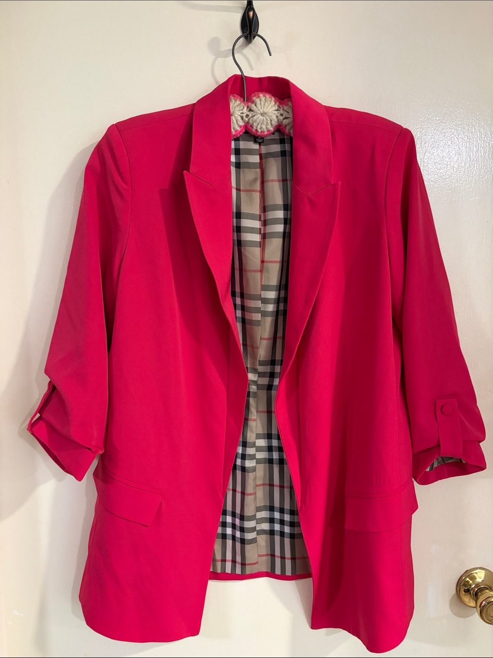 Hot Pink Women's Blazer Jacket - Classic Open Front lined M